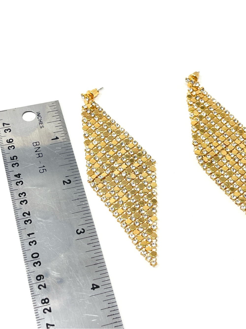 New Anthropologie Chainmail Rhinestone Gold Earrings - Picture 2 of 3